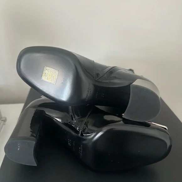 Saint Laurent Black Patent Leather Heeled Ankle Boots - Picture 7 of 9